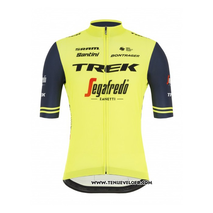 2021 Maillot Cyclisme Trek Segafredo Jaune Profond Bleu Manches Courtes et Cuissard